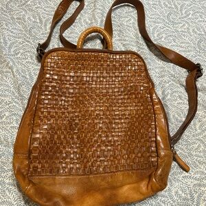 Elegant Tan Woven Leather Backpack